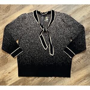Adrienne Vittadini Black and Gold Speckled Ombré Sweater with a Necktie Sz L NWT